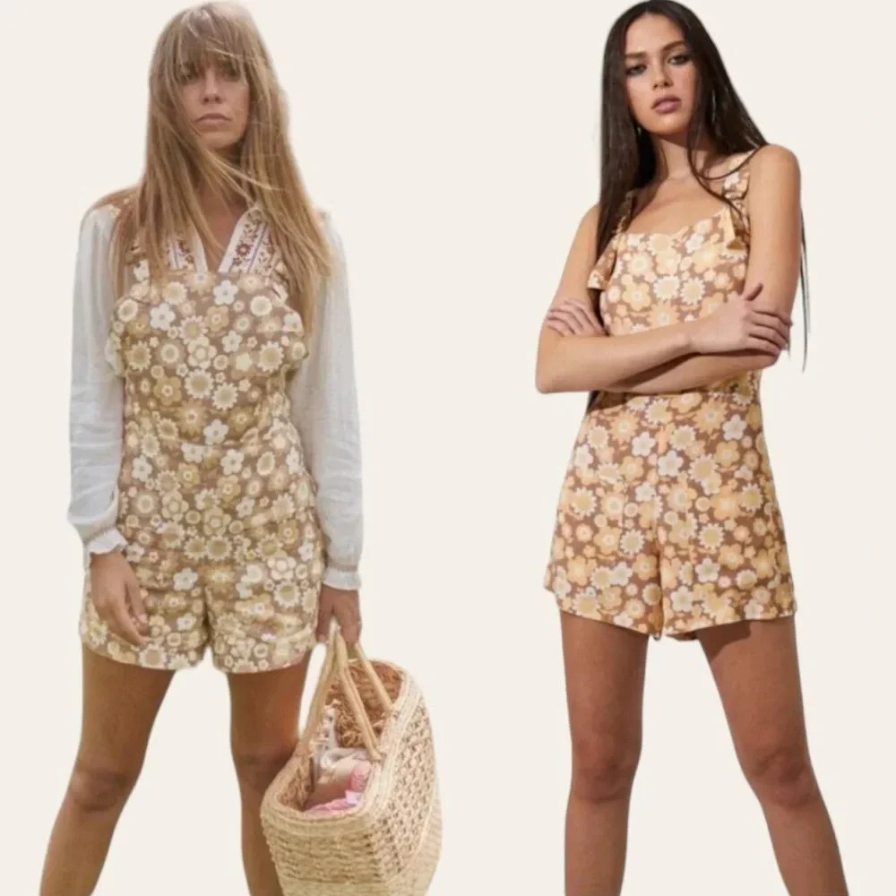 Afends NWT sustainable hemp retro floral overalls - MJ Playsuit in Sienna - Picture 2 of 8